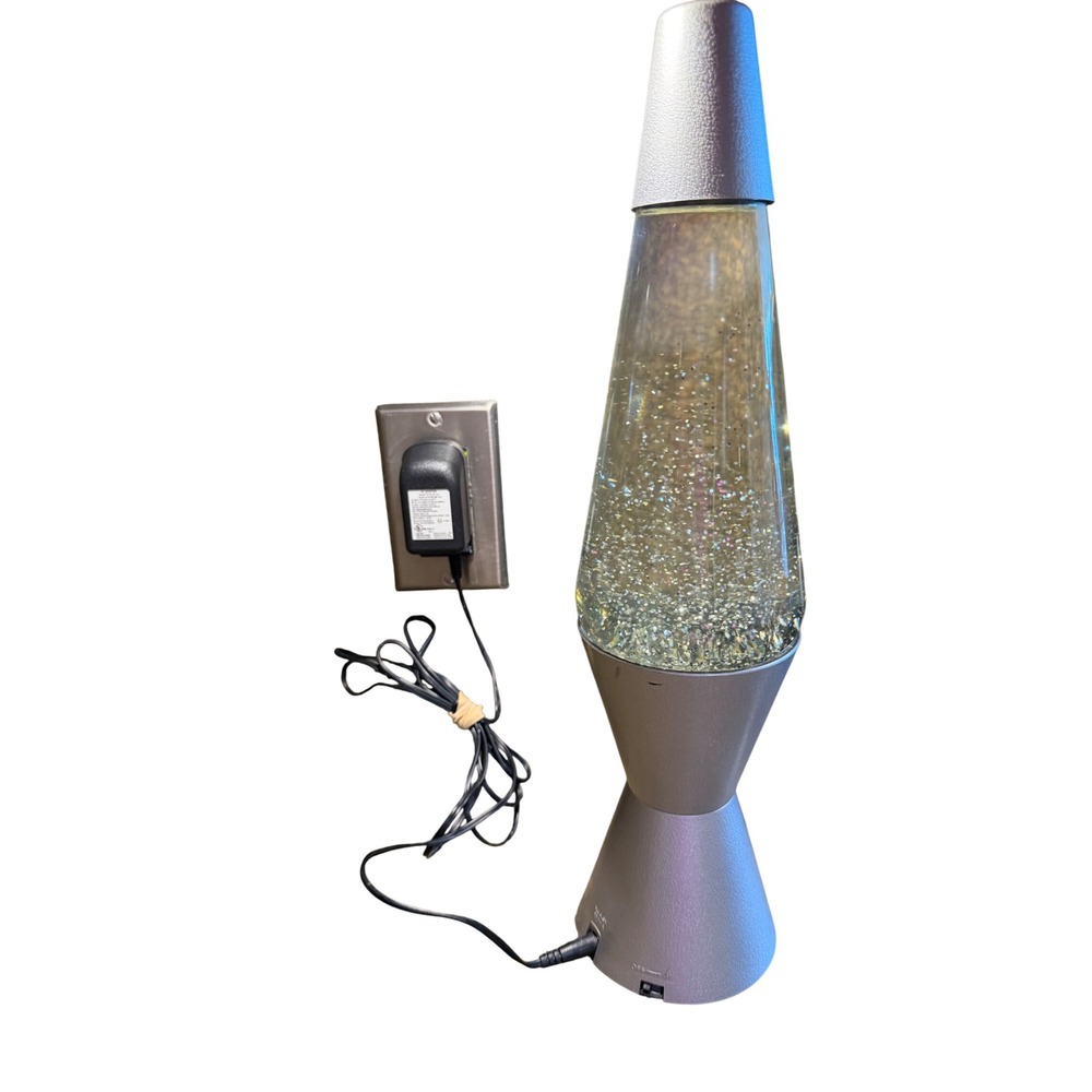 Lava Lite Vortex Glitter Lamp Silver 14.5 Inch Color Changing LED Motion Light